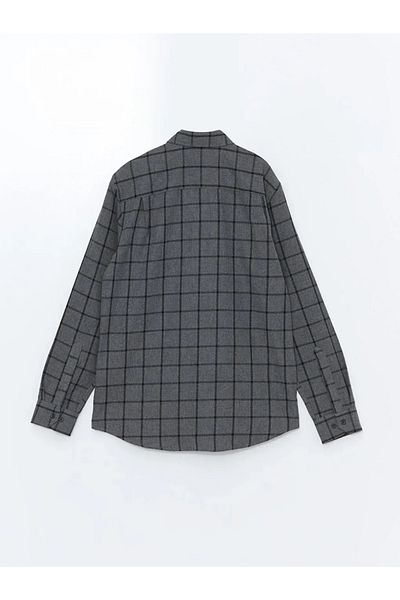 LC Waikiki Ανδρικό μακρυμάνικο πουκάμισο LCWAIKIKI - Anthracite καρό κανονική εφαρμογή