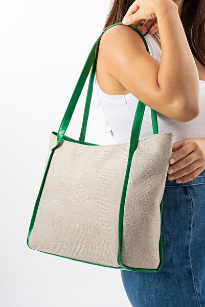 İAMBTŞY Платнена чанта за през рамо с презрамки - Детайл с трева