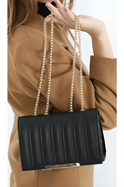 ZUBİN Geantă neagră pentru femei cu curea cu lanț