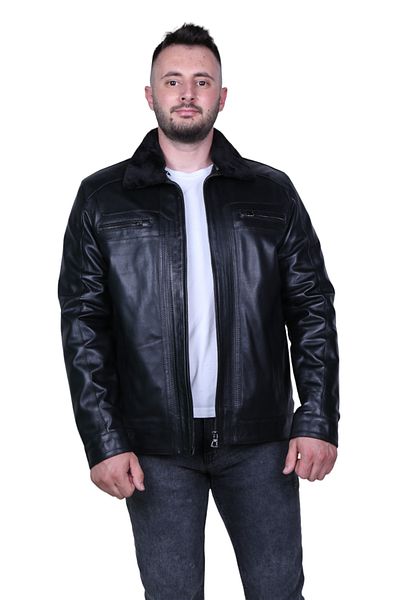 EYLÜL DERİ Black Genuine Leather - September Fur Men's Coat