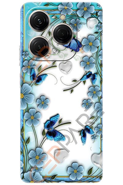 TECNO Spark 20 PRO (KJ6) Uyumlu Kılıf Desen Baskılı Silikon Çiçek ve Kelebekl...