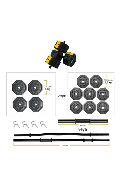 TAN SPOR 20 Kg Dambıl (4X5KG)- Dumbell - Ağırlık - Halter - Vücut Geliştirme Fitness 150 Cm Düz Bar Seti