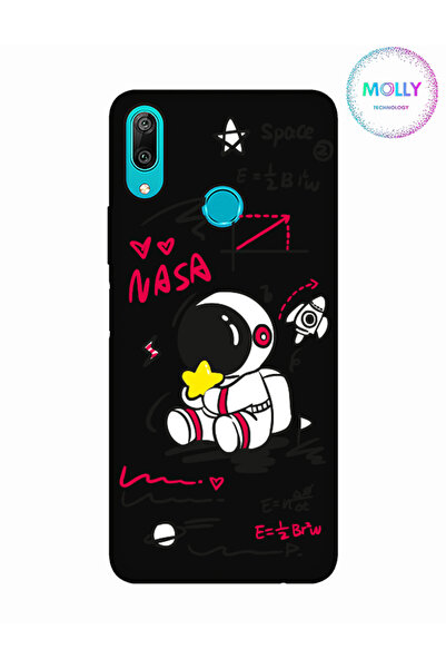Molly Huawei Y7 2019 İçin Siyah Sevimli Astronot Desenli Silikon Kılıf