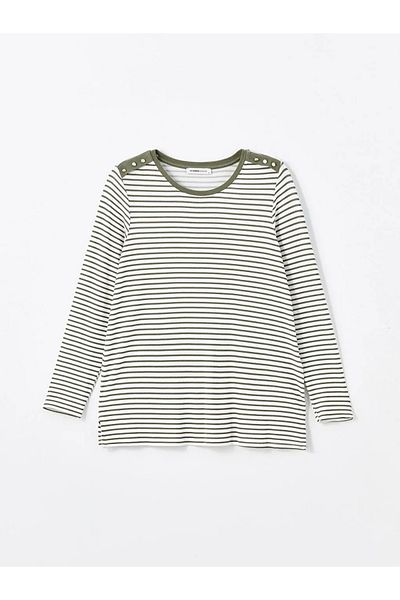 LC Waikiki LCW Grace Khaki ριγέ - Γυναικείο T-Shirt με λαιμόκοψη