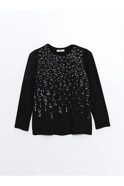 LC Waikiki Lcw Grace Black Print Crew Neck Women's T-shirt