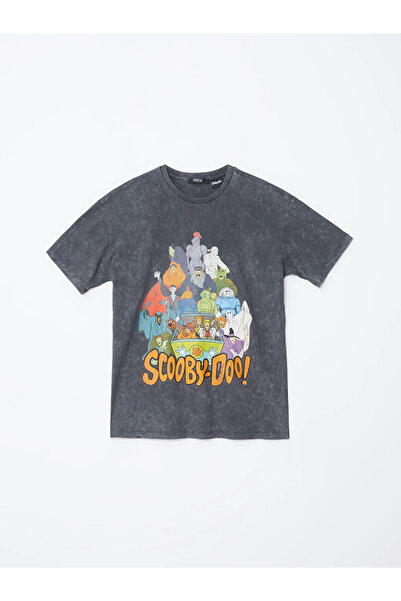 LC Waikiki XSIDE Anthrazit Scooby Doo bedrucktes Damen-T-Shirt – Rundhalsausschnitt