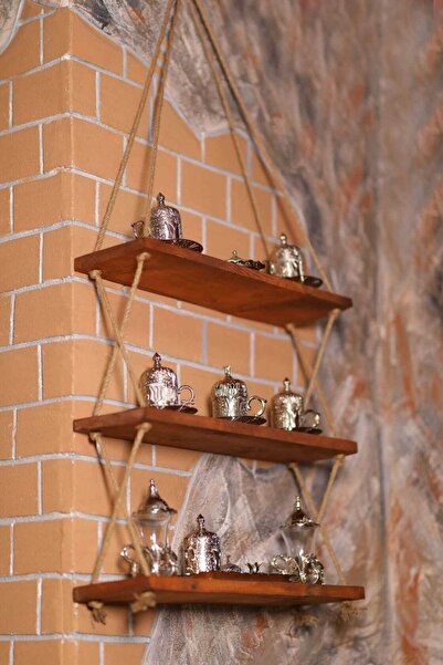 Genel Markalar Duvar Rafı 3' Lü Ahşap Raf Asma Raf Doğal Çam Hasır Ipli Raflı...