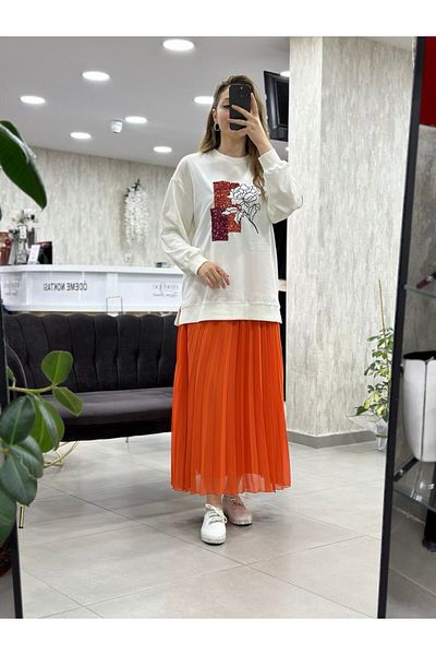 Levidor - Sequined Sweat Tunic Pleated Skirt Set