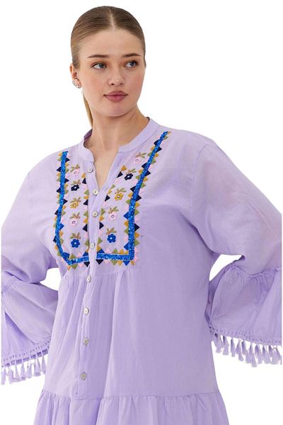 lovebox Rochie cu croială relaxată cu broderie în stil ciucuri strălucitoare - SMR-002