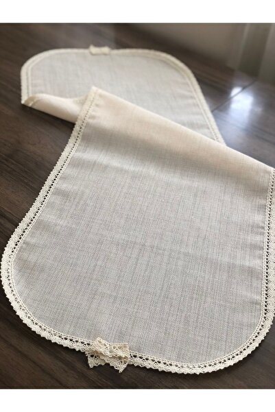 İpekce kanavice Bej Renk Linen Kumaş Işlenebilir Runner 30 X 120 Cm