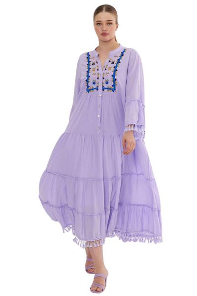 lovebox Rochie cu croială relaxată cu broderie în stil ciucuri strălucitoare - SMR-002