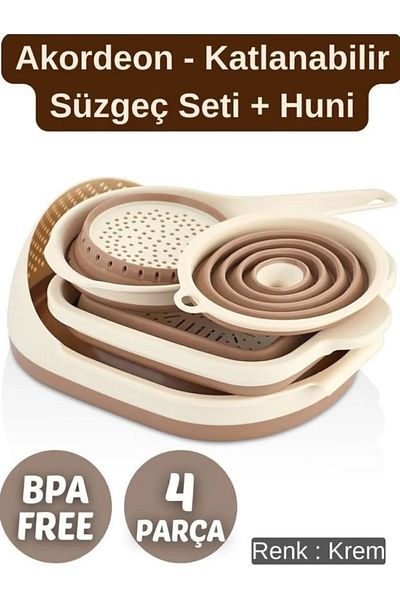 VİP AHMET Accordion Strainer Folding Kitchen Set 4 Pieces, Foldable Strainer Set Vp-155(beach)
