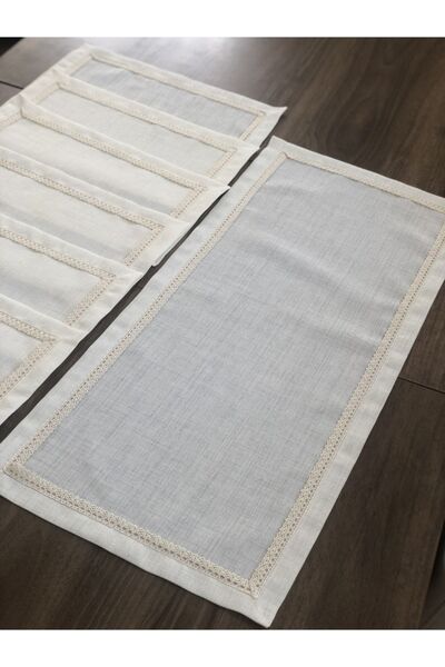 İpekce kanavice Linen Işlemelik Kumaş Dantelli Runner