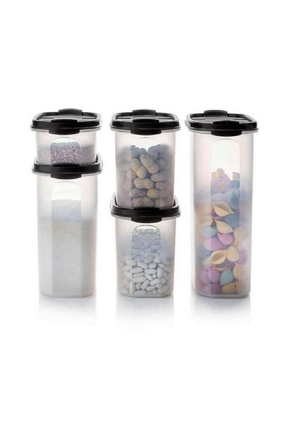 Tupperware Oval Set of 5 Black Dry Food Storage Set Hsgl