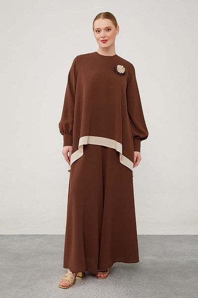 Levidor - Asymmetrical Cut Floral Detailed Pants Double Suit