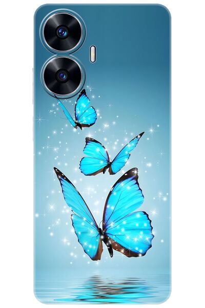 realme C55 (RMX3710) Uyumlu Kılıf Desen Baskılı Silikon Mavi Kelebek STK:710 ...