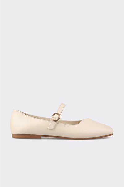 Elle Shoes Ekru Deri Kadın Babet