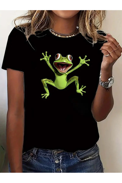 GALASHOP تي شيرت مريح بنمط الضفدع المضحك