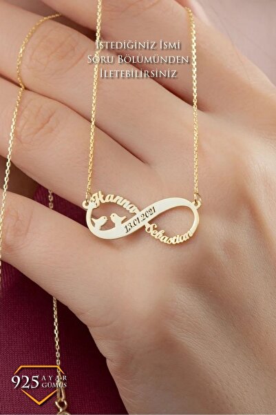 JEMIRA İsimli Tarihli Sonsuzluk Kadın Kolye Kişiye Özel Tasarım 925 Ayar Gümü...