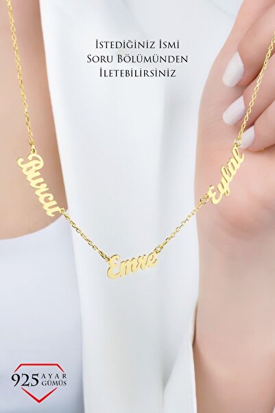 Genel Markalar Kadın Üç İsimli Gümüş Kolye 925 Ayar Gold Renk Kaplama