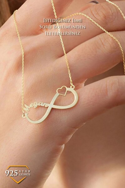 JEMIRA İsimli Kalpli Sonsuzluk Kadın Kolye Kişiye Özel Tasarım 925 Ayar Gümüş...