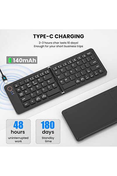 VOOKA Mini Katlanabilir Bluetooth Klavye ve Telefon Standı iPad Mac Windows Uyumlu Z671