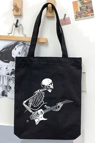 Darkhane Unisex Black Electric Guitar Playing Skeleton - Canvas and Gabardine Bag