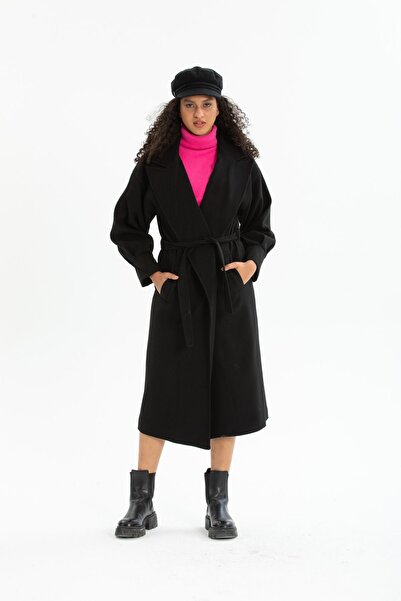 Pitti Black Long Coat - Balloon Sleeves and Lining, Women'S, 70616