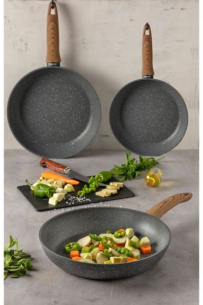 Leydi Natura Marble 3-piece Coverless Granite Pan Set - 26cm, 28cm, 30cm