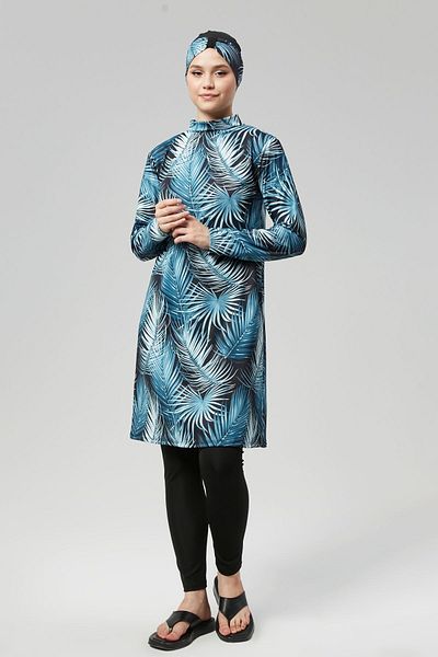 FİT1BEDEN Patterned Hijab Swimsuit Set - Water Repellent, Full Covered and Fast Drying