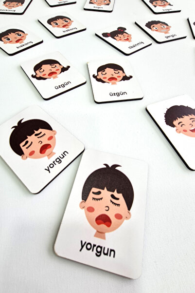 metafortoys 24 Parça Ahşap Duygular Eşleştirme Kartları Zeka Oyun Kartları