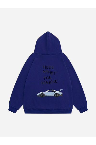 Mad&Calf Унисекс голям суитшърт с качулка и щампа Porsche