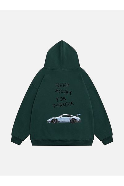 Mad&Calf Φούτερ Porsche Printed Unisex Oversize με κουκούλα Fleece