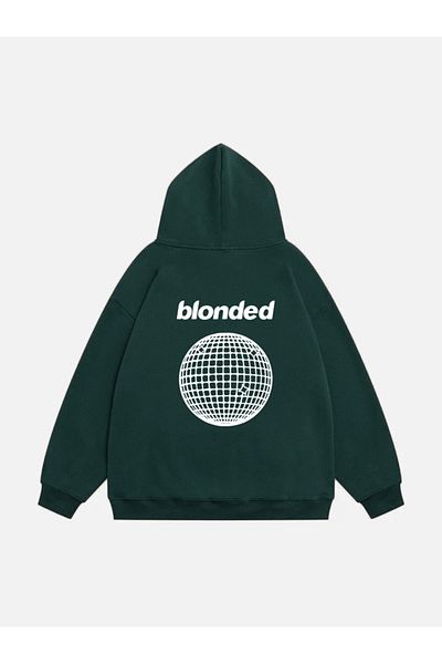 Mad&Calf Unisex Fleece Oversize Φούτερ - Ξανθό εμπριμέ, με κουκούλα
