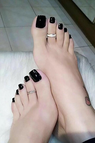 CAŞ DEKORASYON Siyah Renk 24'lü Ayak Takma Tırnak Seti