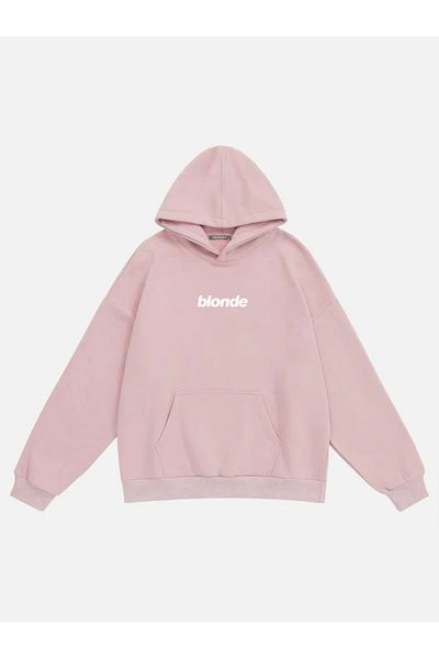 Mad&Calf Unisex Fleece Oversize Φούτερ - Ξανθό εμπριμέ, με κουκούλα