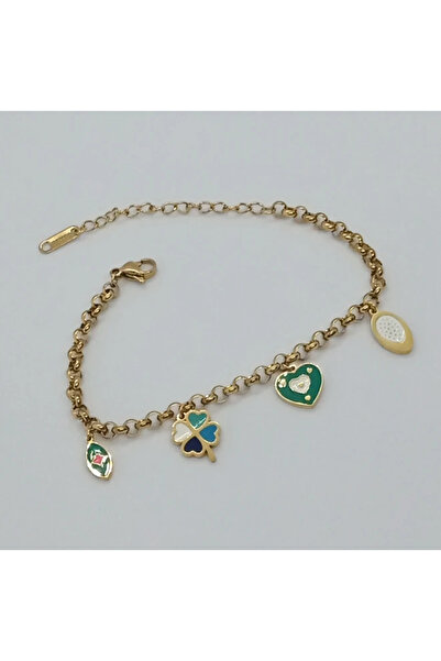 Ödül Moda الصلب الذهب 4 سحر سوار