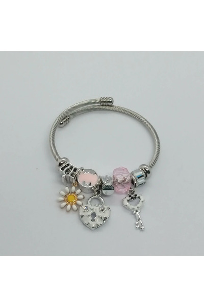 Ödül Moda الصلب الفضة القلب مفتاح ديزي سحر سوار