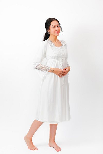 cotonhause طقم ثوب نوم وصباح نسائي من إكرو - مزين بالدانتيل C6T0N1O2