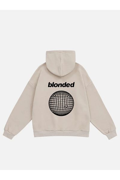 Mad&Calf Unisex Fleece Oversize Φούτερ - Ξανθό εμπριμέ, με κουκούλα