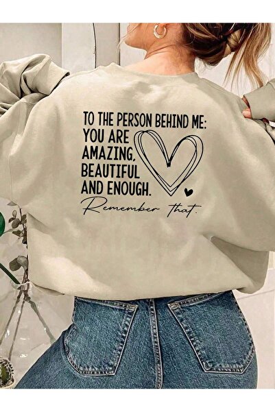 Deocept Unisex Oversize Φούτερ - Πίσω στάμπα καρδιάς, Crew Neck