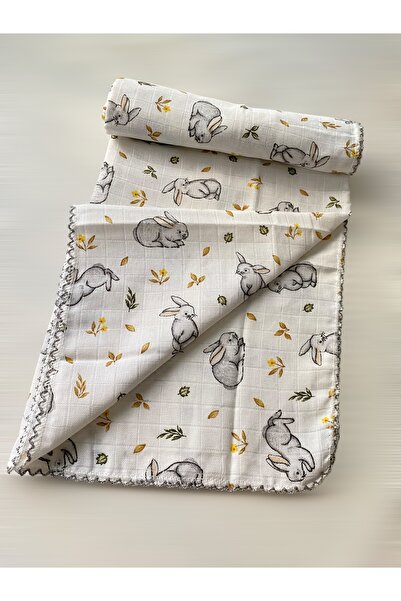 Müslin Bebek Örtüsü 100% Pamuk Cotton Desenli Biyeli