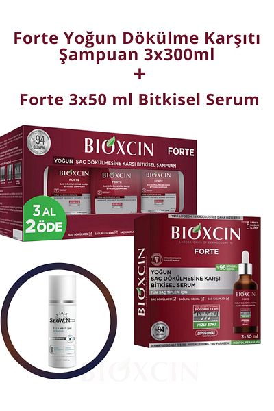 Bioxcin Forte 3x300 Ml Shampoo - Intensive Anti-spill, Herbal Serum + 100ml Facial Cleansing Gel