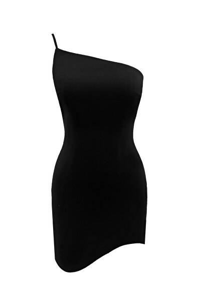 TARA COŞKUNTUNCEL Tek Omuz İp Askılı Eteği Asimetrik Detaylı Mini Abiye Elbise