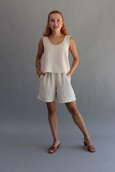 ASC SUN Fringed Muslin Cross Crop Top