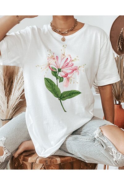 Jose Clothing تيشيرت قطن عضوي كبير الحجم مطبوع عليه زهور - كم قصير