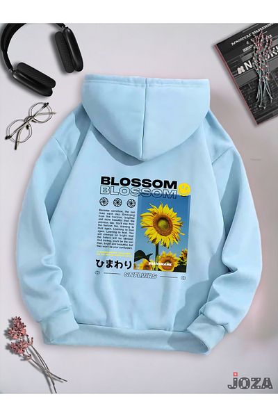 Joza Outdoors Hanorac unisex, femei, bărbați, cu flori înflorite, cu design imprimat pe spate, colorat, cu glugă, din lână