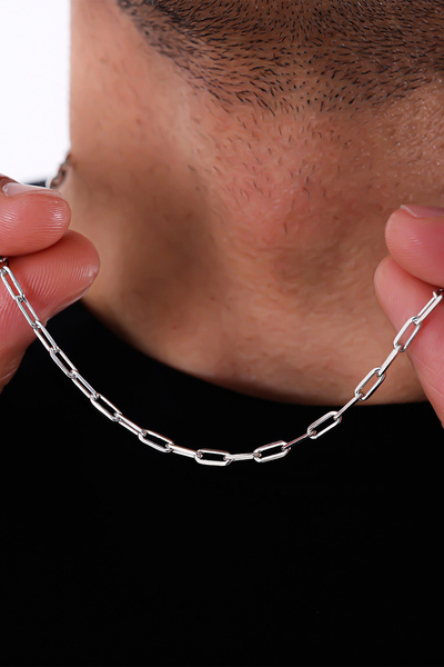 Linterna Silver 925 Ayar Gümüş Ataç Model Erkek Zincir Kolye (3mm)
