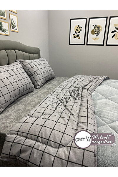 Çetinhome Двоспальний комплект ковдр Welsoft з димчастим квадратним візерунком
