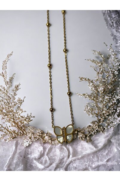 İNN JEWELLERY قلادة فولاذية مضادة للتشويه ومضادة للحساسية على شكل فراشة (ضمان...